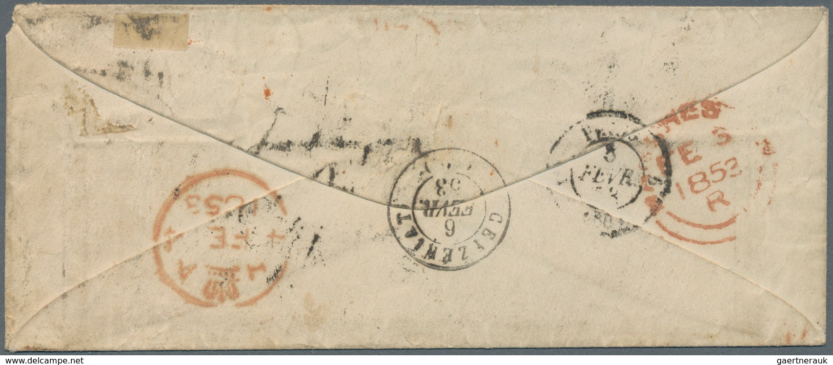 Großbritannien: 1853. Envelope (toned) Addressed To France Bearing 'Embossed' SG 57, 10d Brown (cut - Autres & Non Classés