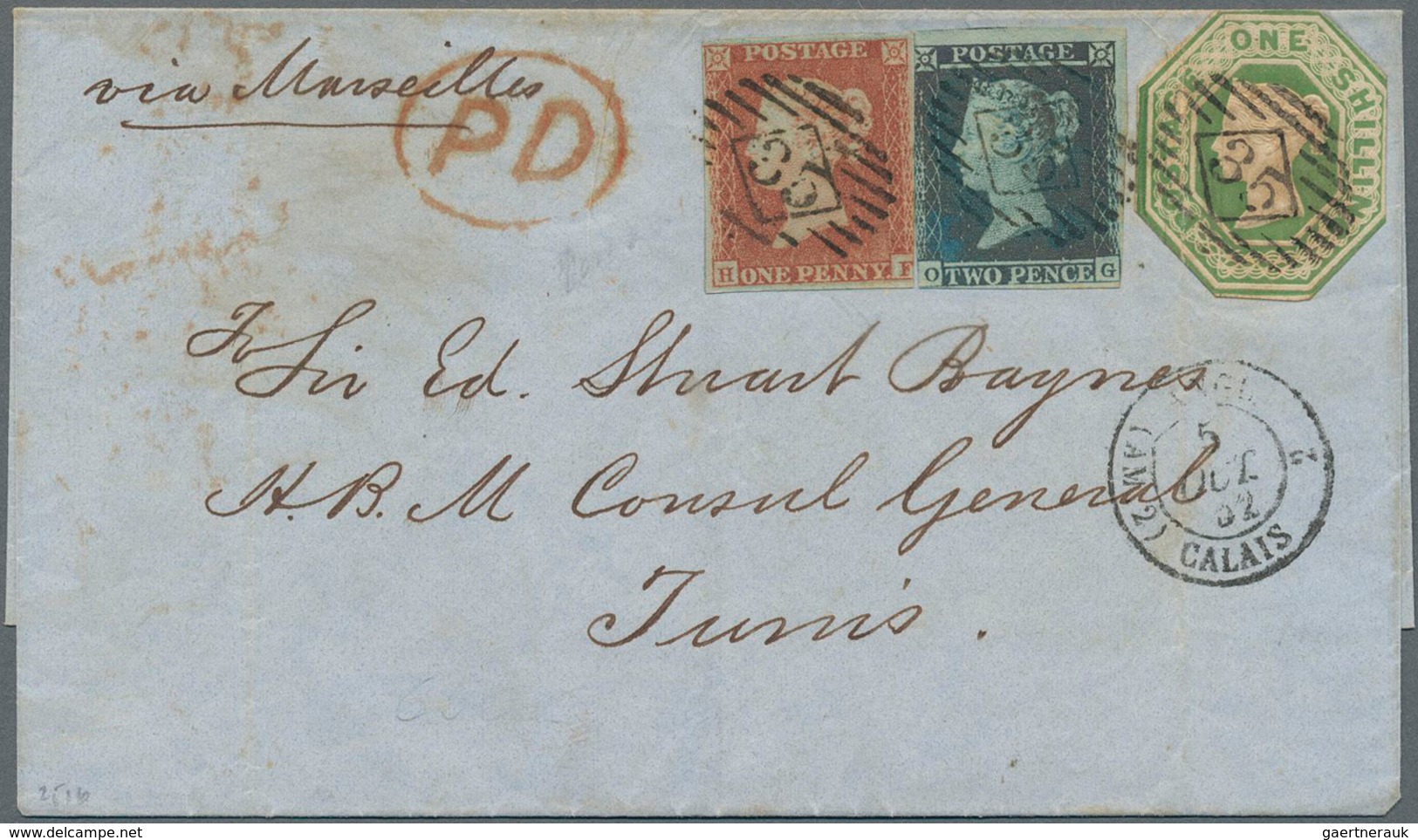 Großbritannien: 1852 Destination TUNISIA: Folded Cover From London (Twickenham) To H.B.M. Consul Gen - Sonstige & Ohne Zuordnung