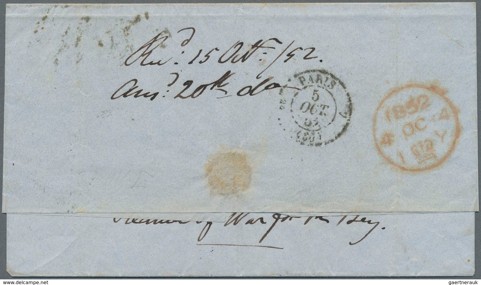 Großbritannien: 1852 Destination TUNISIA: Folded Cover From London (Twickenham) To H.B.M. Consul Gen - Other & Unclassified