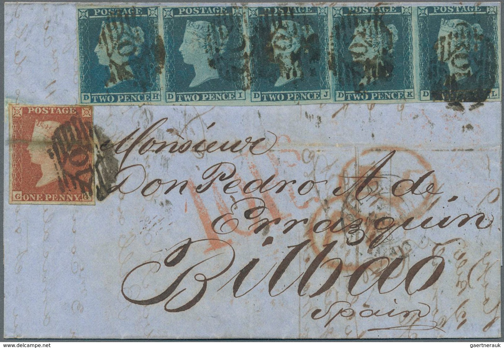 Großbritannien: 1853 Destination SPAIN: Entire Letter From London To Bilbao Franked By 1841 1d. Red- - Autres & Non Classés