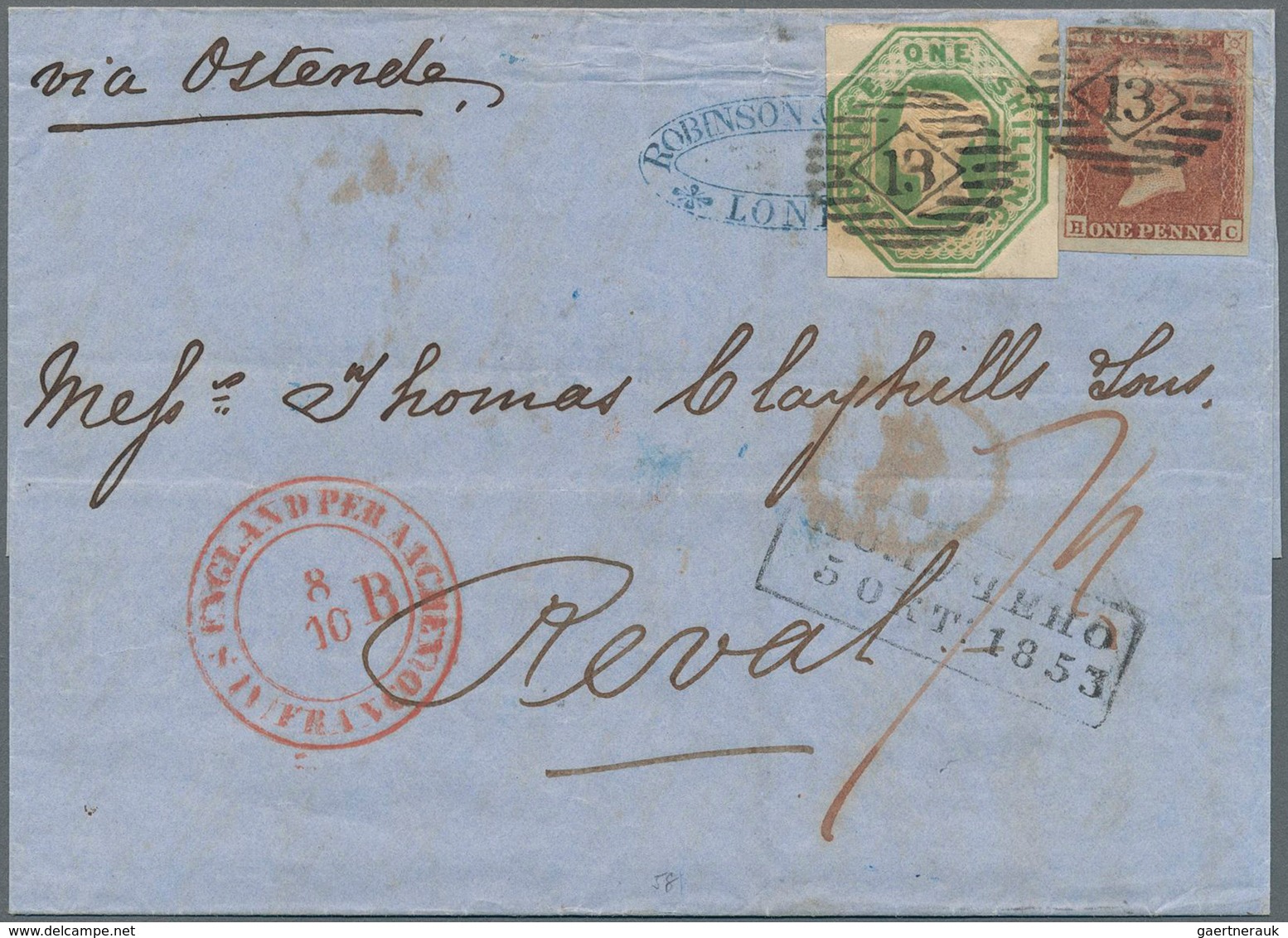 Großbritannien: 1853 Destination ESTONIA: Lettersheet From London To Reval (now Tallinn) Via Ostende - Other & Unclassified