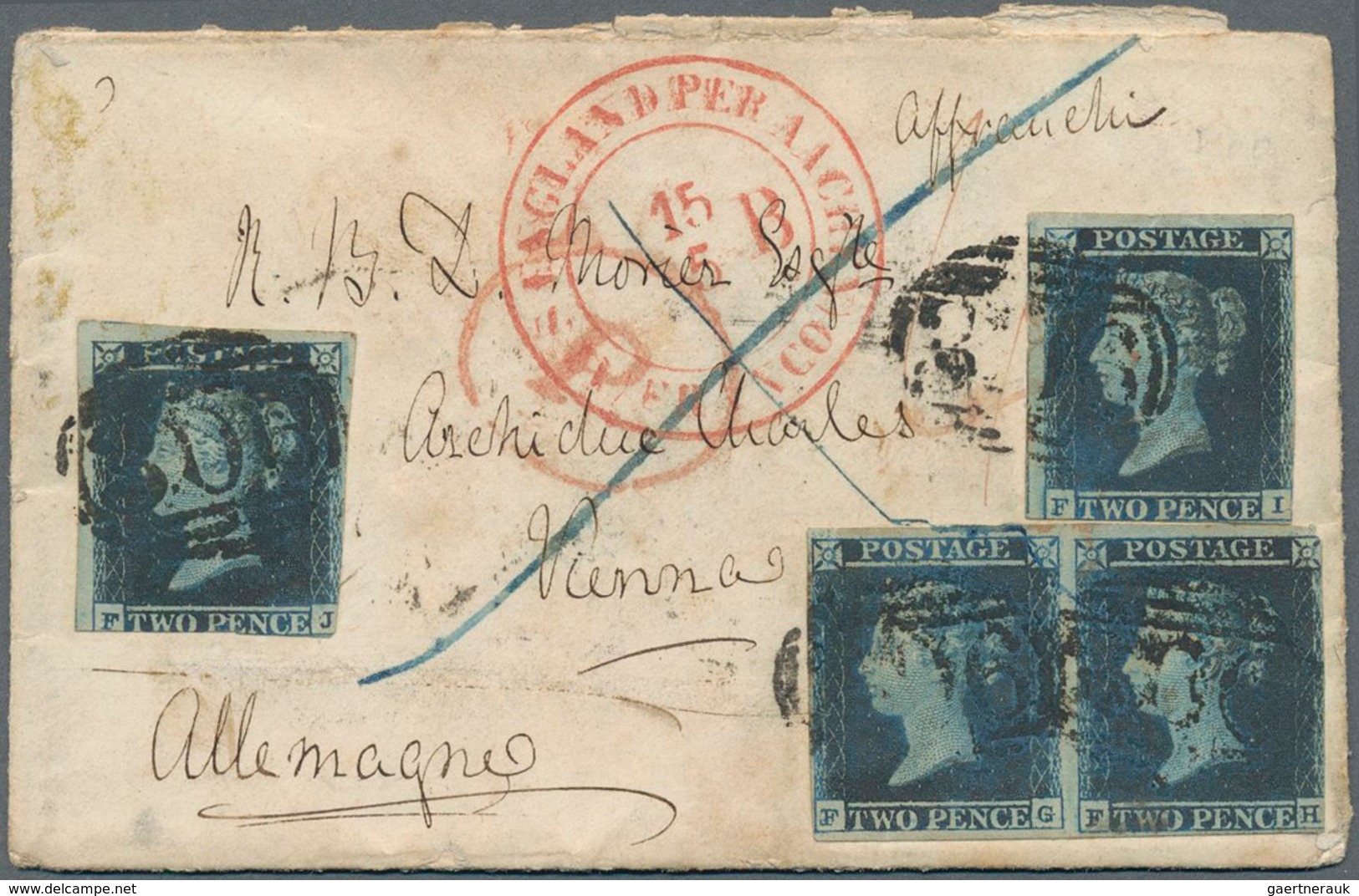 Großbritannien: 1853 Destination VIENNA: Small Cover From Frome To Vienna Via London And Aachen, Fra - Other & Unclassified