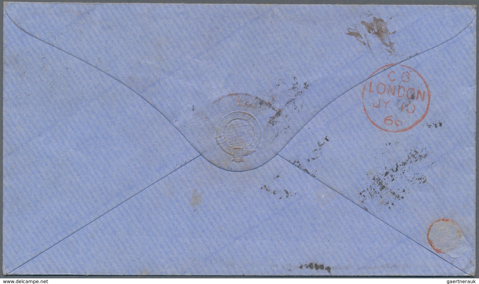 Großbritannien: 1866. Envelope Addressed To France Bearing SG 44, 1d Rose (4) Tied By Leeds/447 Dupl - Autres & Non Classés