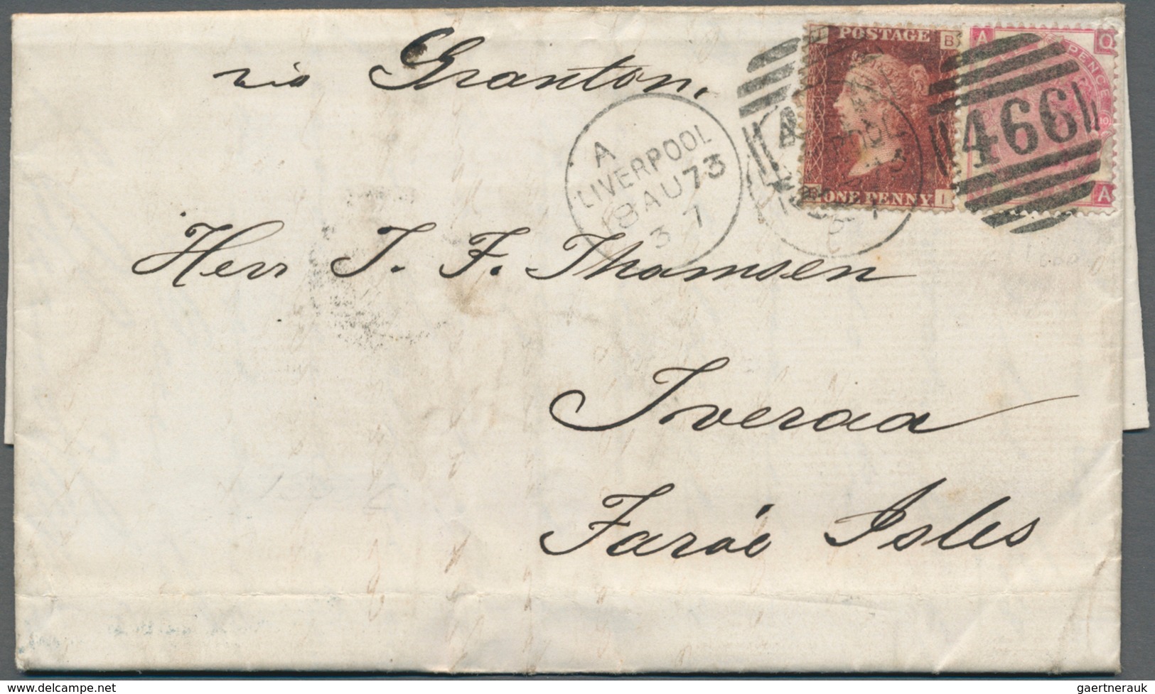Großbritannien: 1873 Destination FAROE ISLANDS: Entire Letter From Liverpool To Tveraa (Tvøroyri) On - Other & Unclassified