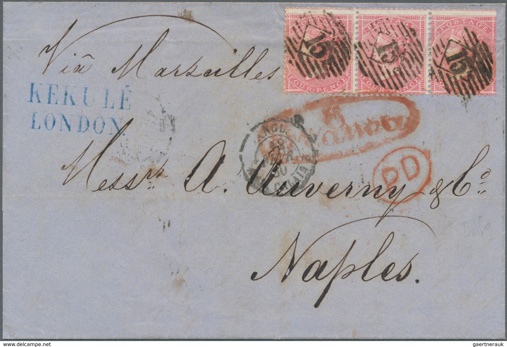 Großbritannien: 1860 Destination NAPLES: Folded Cover From London To Naples Via Calais, Paris And Ma - Autres & Non Classés