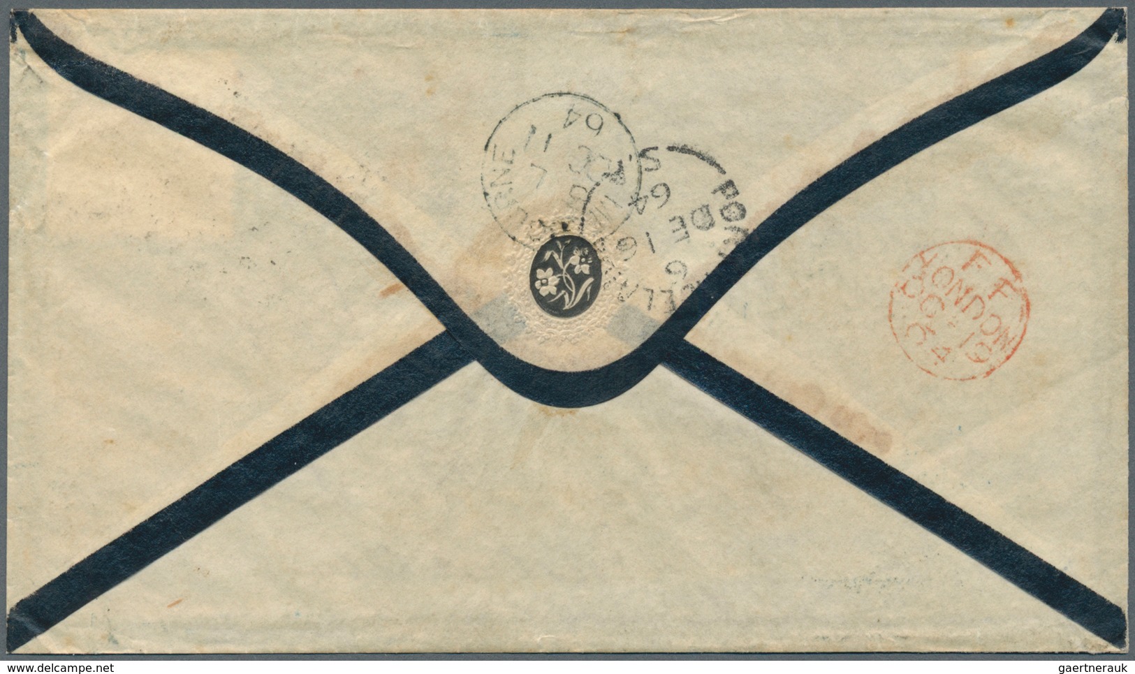 Großbritannien: 1864. Mourning Envelope Addressed To Yorke's Peninsular, Australia Bearing Great Bri - Sonstige & Ohne Zuordnung