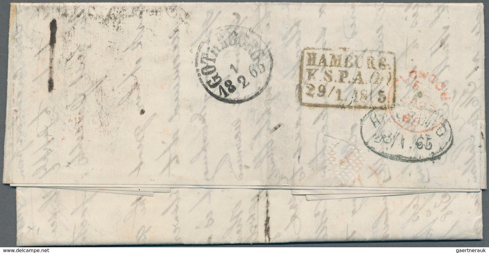 Großbritannien: 1865. Envelope Addressed To Uddevalla, Sweden Bearing SG 90, 1s Green Tied By Manche - Other & Unclassified