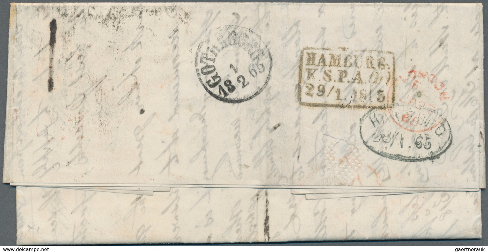 Großbritannien: 1865. Envelope Addressed To Uddevalla, Sweden Bearing SG 90, 1s Green Tied By Manche - Sonstige & Ohne Zuordnung