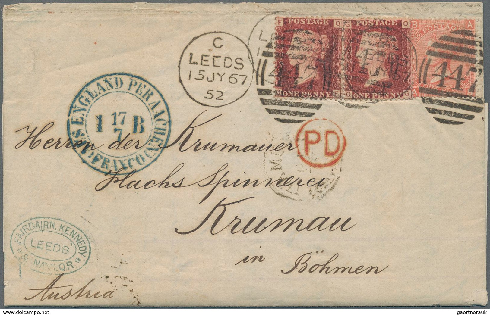 Großbritannien: 1867 Destination BOHEMIA: Entire Letter (invoice) From Leeds To Krumau, Austria Via - Other & Unclassified