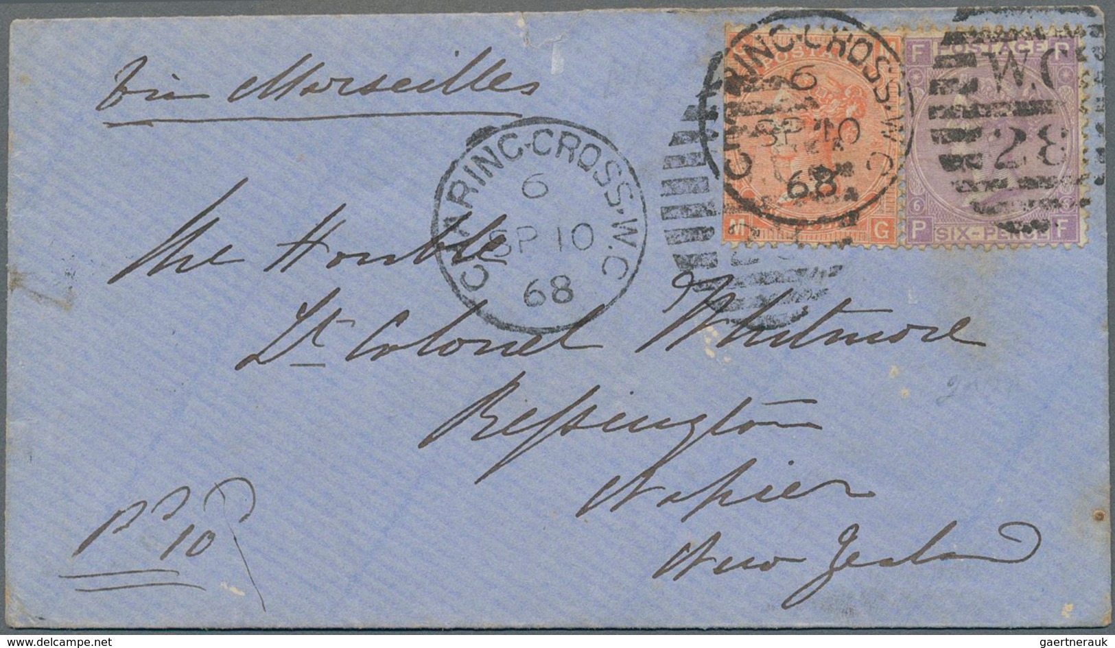 Großbritannien: 1868 Destination NEW ZEALAND: Cover From London To Napier, New Zealand 'via Marseill - Other & Unclassified