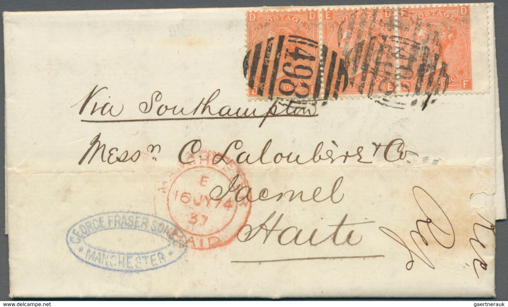 Großbritannien: 1874 Destination HAITI: Entire Letter From Manchester To Jacmel, Haiti 'via Southamp - Autres & Non Classés