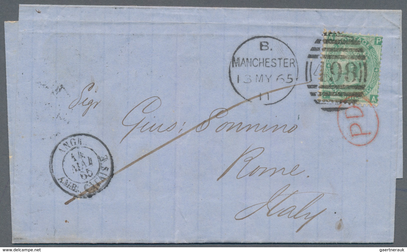 Großbritannien: 1865. 1 Sh Green, Tied By Manchester Duplex Cancel, Prepaying The Single Letter Rate - Other & Unclassified