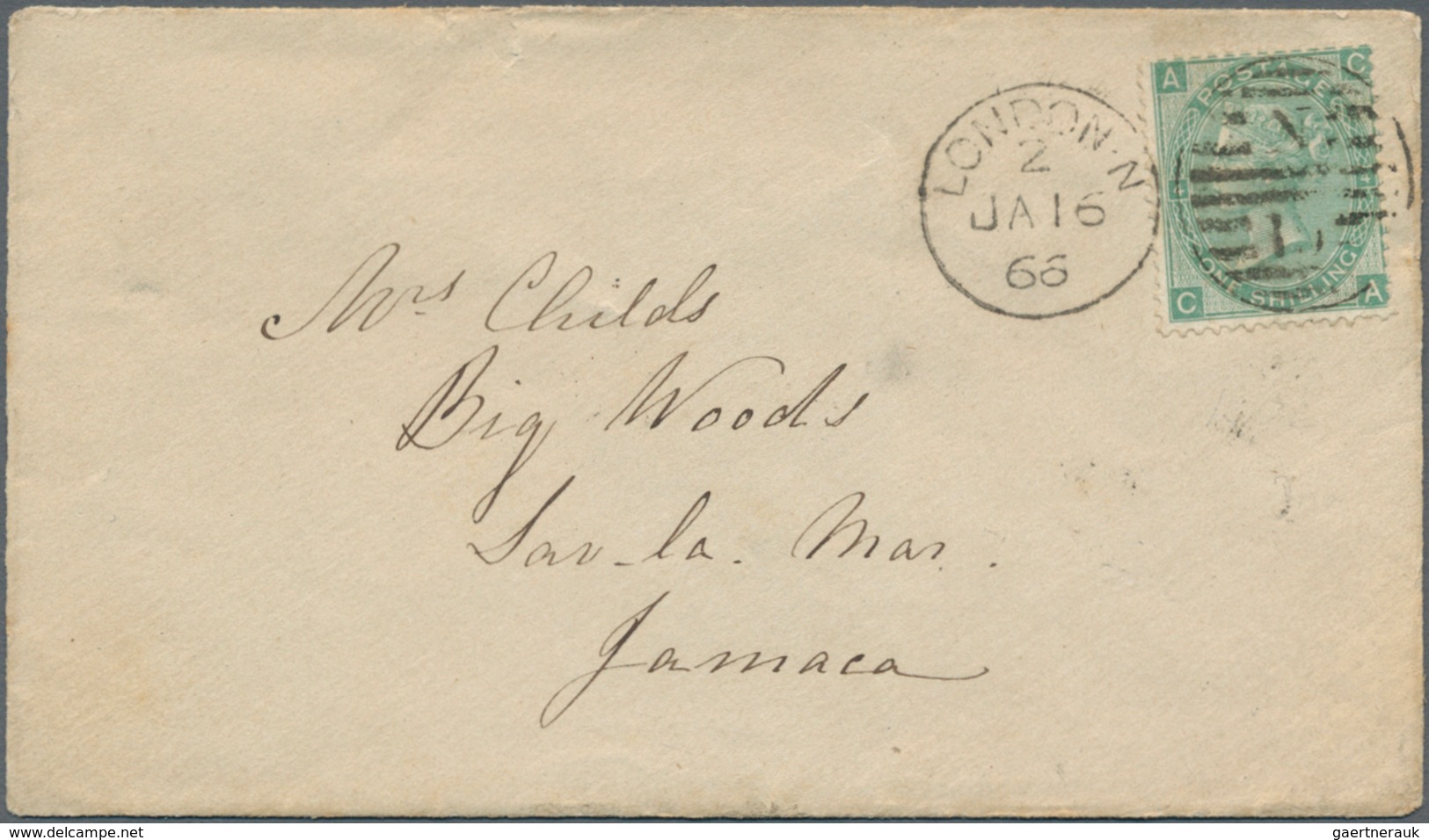 Großbritannien: 1866 Destination JAMAICA: Cover From London To Savanna La Mar, Jamaica Via Kingston - Sonstige & Ohne Zuordnung