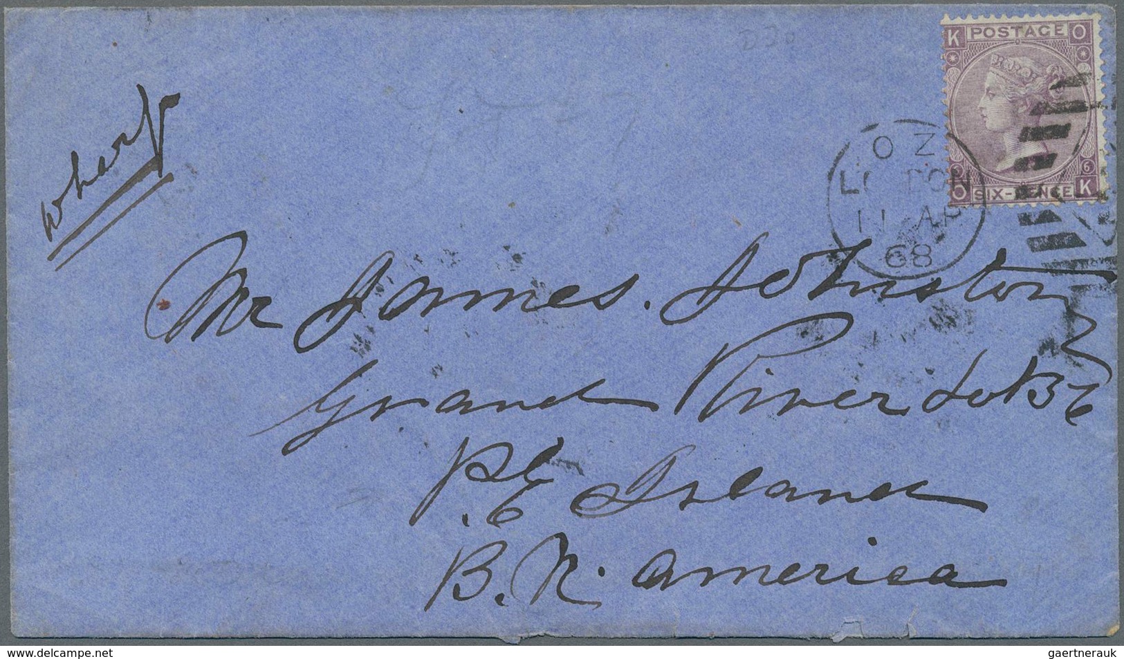 Großbritannien: 1868 Destination PRINCE EDWARD ISLAND: Cover From London To The Grand River Lodge On - Sonstige & Ohne Zuordnung