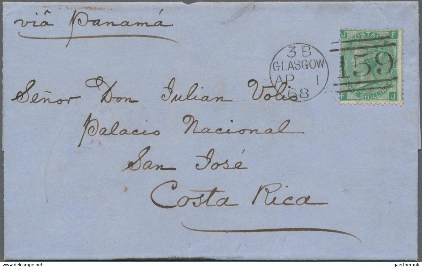 Großbritannien: 1868 Destination COSTA RICA: Folded Cover From Glasgow, Scotland To San José, Costa - Sonstige & Ohne Zuordnung