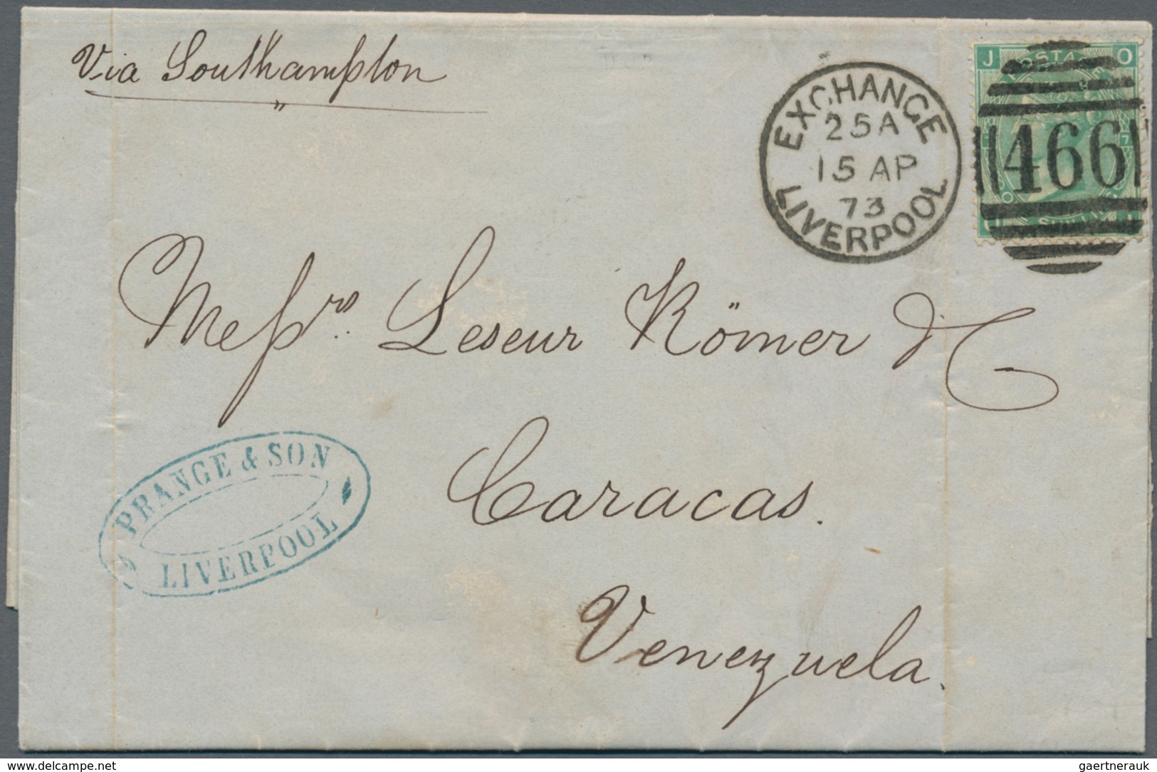 Großbritannien: 1873 Destination VENEZUELA: Entire Letter From Liverpool To Caracas, Venezuela Via S - Other & Unclassified