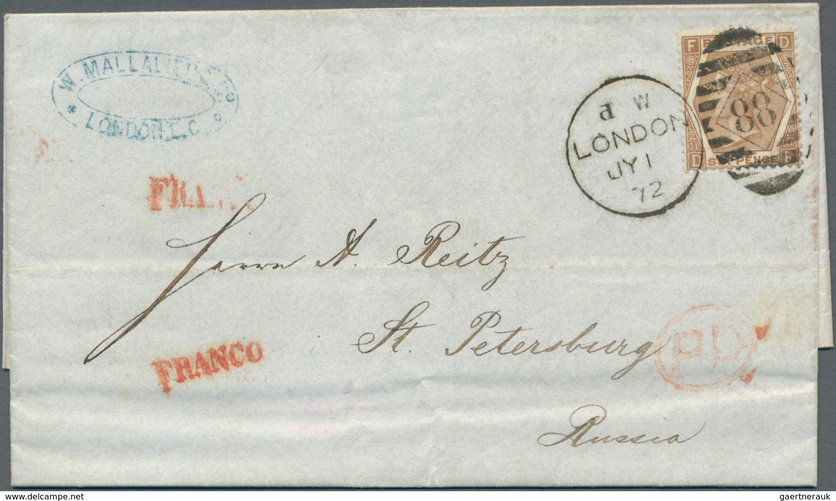 Großbritannien: 1872 Destination RUSSIA: Folded Letter From London To St. Petersburg Franked By 1872 - Sonstige & Ohne Zuordnung