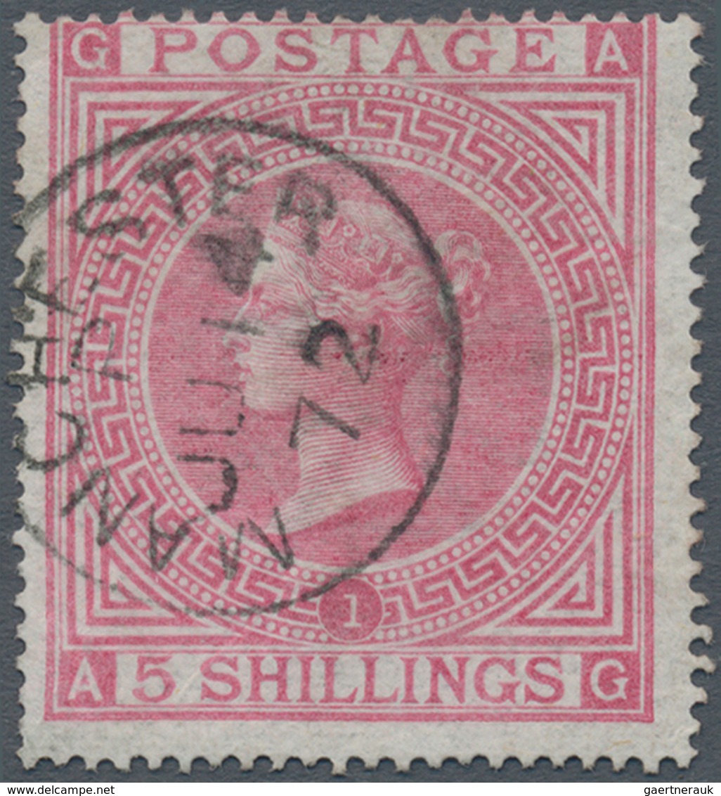 Großbritannien: 1867 5s. Pale Rose, Wmk Maltese Cross, Plate 1, Used And Cancelled By Fine Strike Of - Sonstige & Ohne Zuordnung