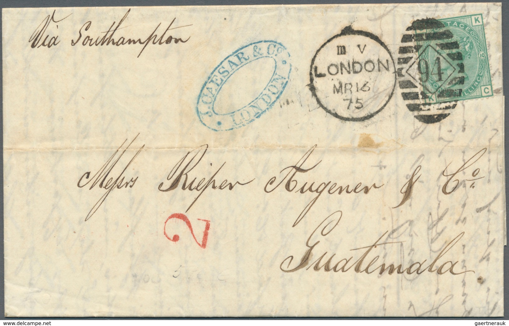 Großbritannien: 1875 Destination GUATEMALA: Entire Letter From London To Guatemala Via Southampton, - Other & Unclassified