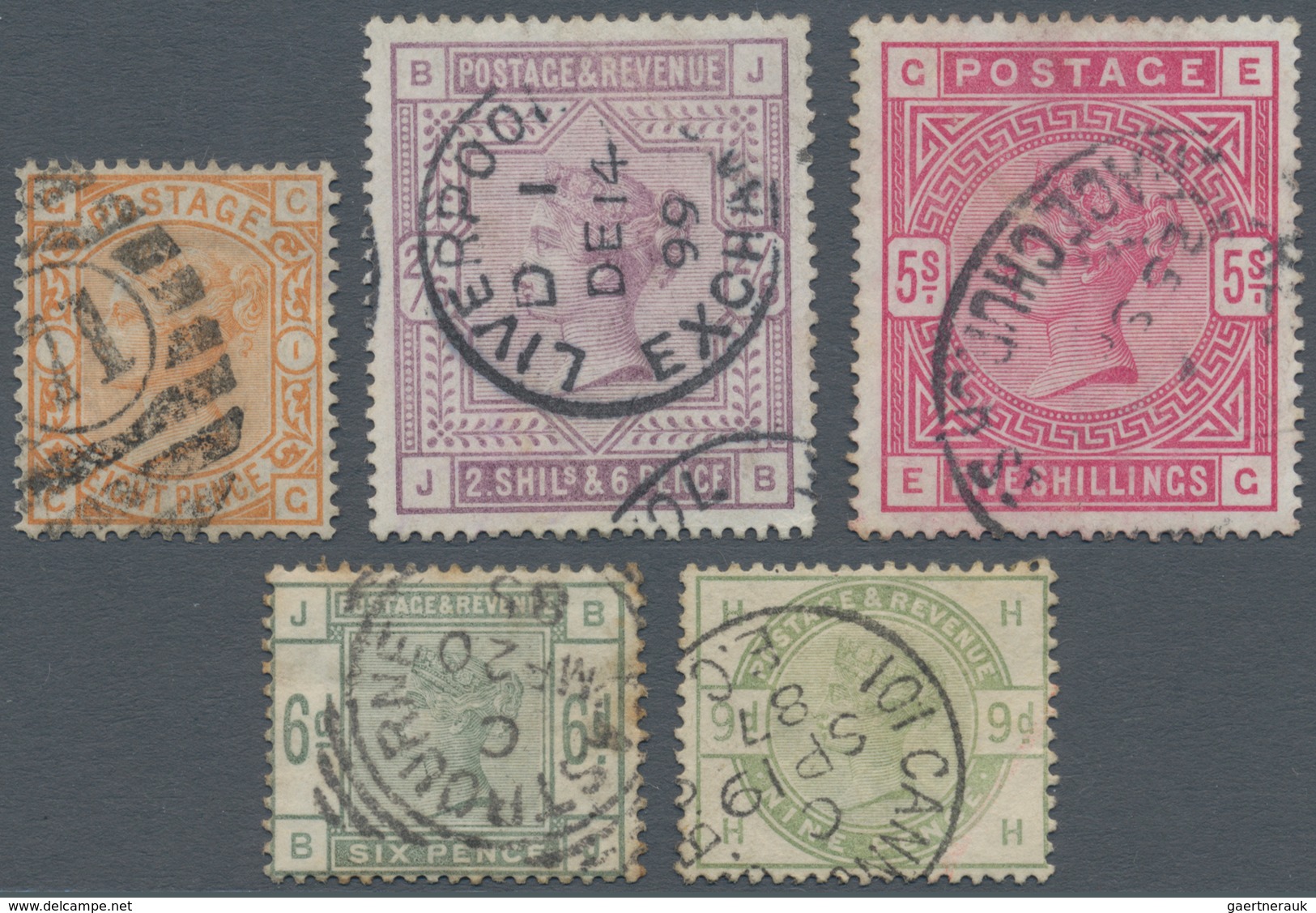 Großbritannien: 1876-1883, Five Different Used Stamps, See SG Numbers. The 6d. Of 1883 With Some Ton - Other & Unclassified