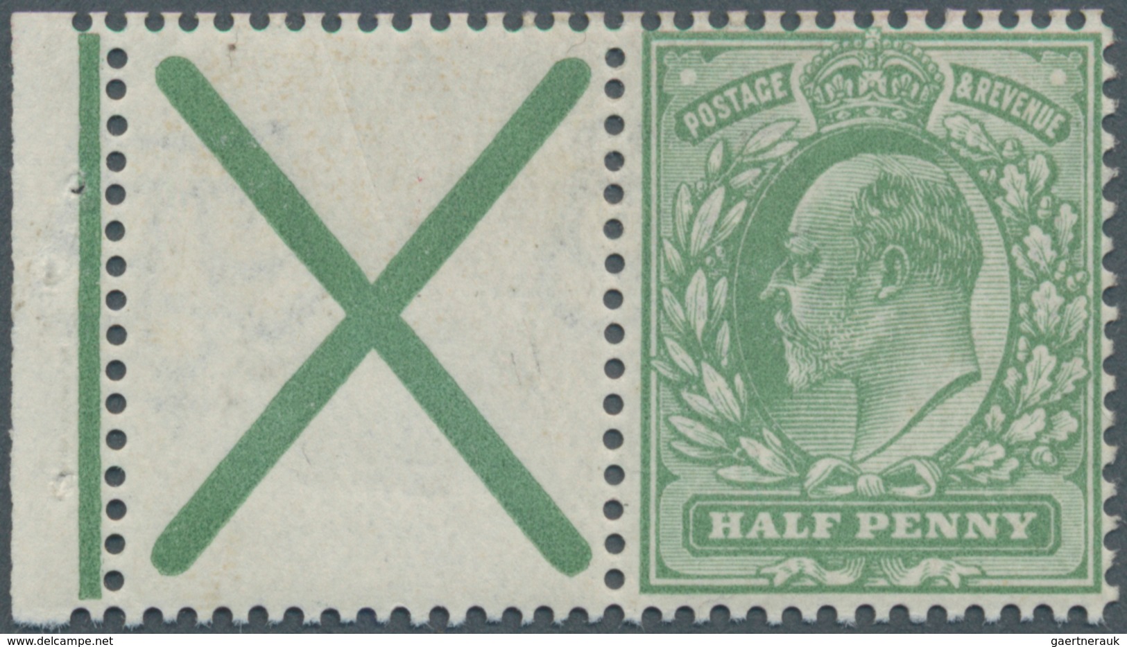 Großbritannien: 1902, KEVII ½d. Yellowish Green With St. Andrew's Cross Label On Left Side With INVE - Sonstige & Ohne Zuordnung