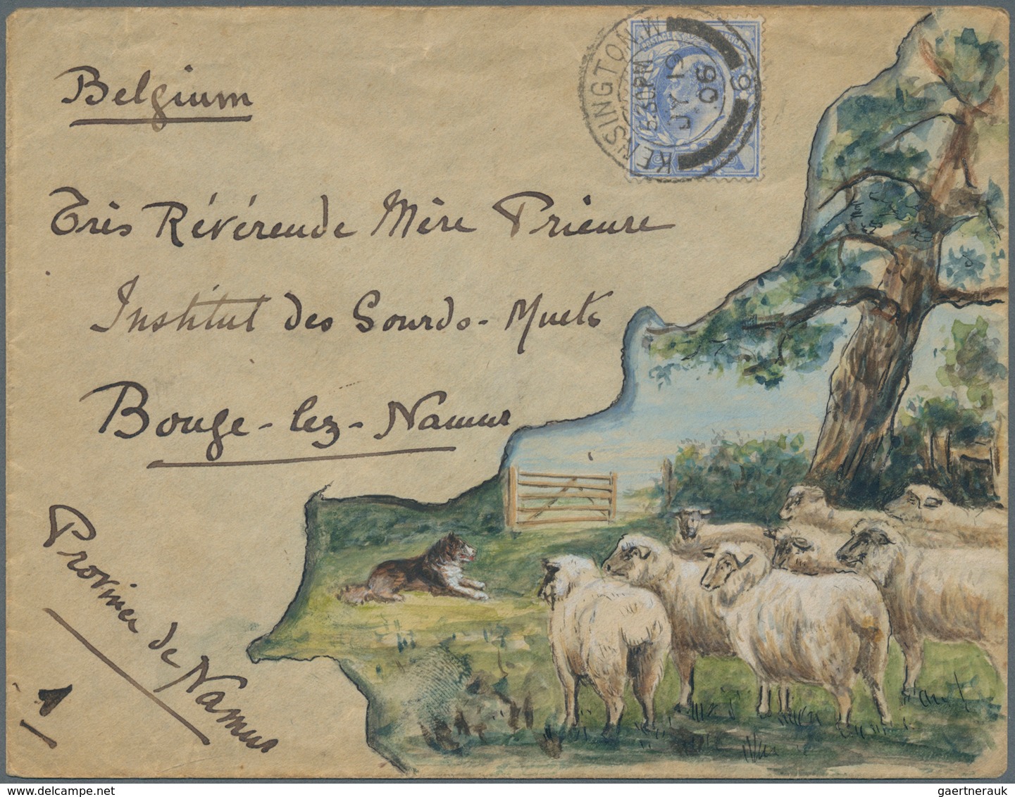 Großbritannien: 1906. Hand Painted Envelope Addressed To Belgium Bearing SG 230, 2½d Blue Tied By Ke - Other & Unclassified