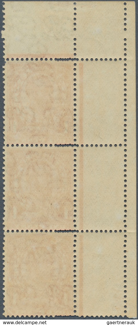 Großbritannien: 1912, 1d. Scarlet, Wm Multiple Crown, Marginal Vertical Strip Of Three From The Uppe - Sonstige & Ohne Zuordnung