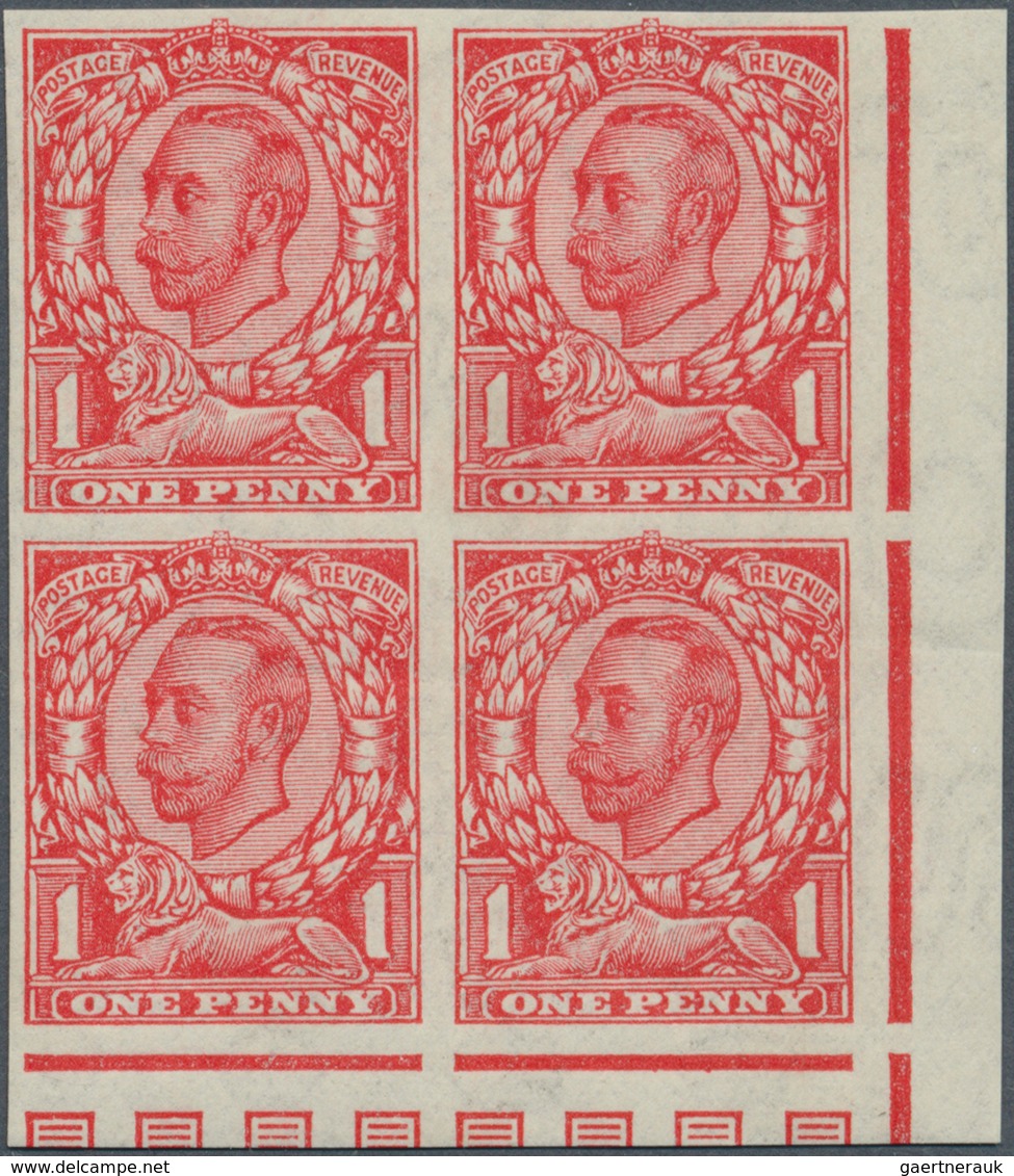 Großbritannien: 1912, 1d. Scarlet, Wm Multiple Cypher, Imperforate Block Of Four From The Lower Righ - Sonstige & Ohne Zuordnung