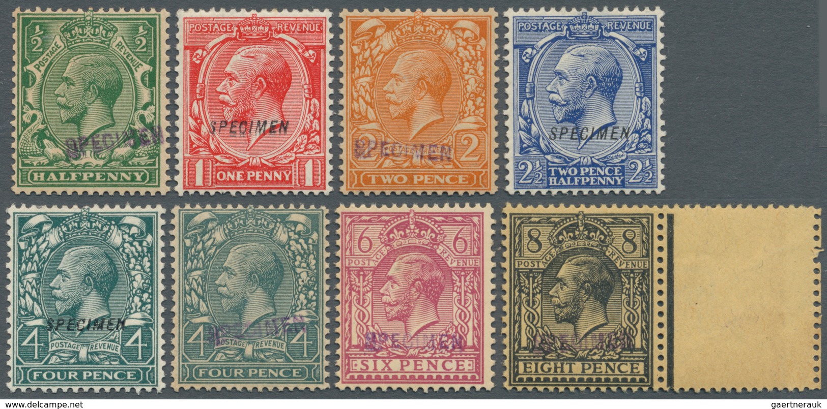 Großbritannien: 1912/1913, KGV Simple Cypher, "Specimen" Overprints (various Types), ½d., 1d. (doubl - Sonstige & Ohne Zuordnung