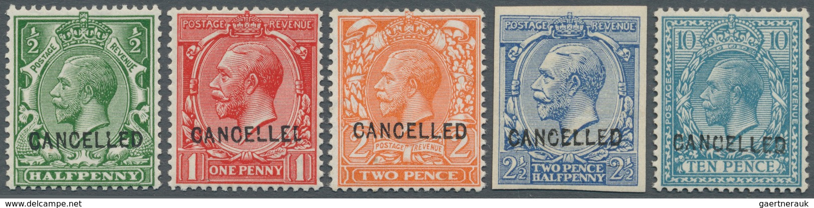 Großbritannien: 1912/1913, KGV Simple Cypher, "Cancelled" Overprints Type 24, ½d., 1d., 2d. (no Gum) - Sonstige & Ohne Zuordnung