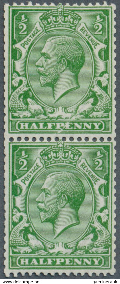 Großbritannien: 1912, ½d. Green, Vertical Coil Pair (typical Coil Perfs At Left), Top Stamp Showing - Sonstige & Ohne Zuordnung