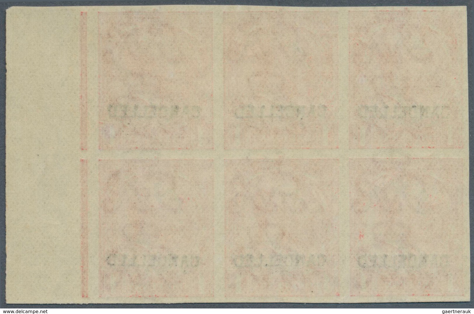 Großbritannien: 1912, 1d. Scarlet, Imperforate Marginal Block Of Six With "CANCELLED" Ovp., Unmounte - Sonstige & Ohne Zuordnung