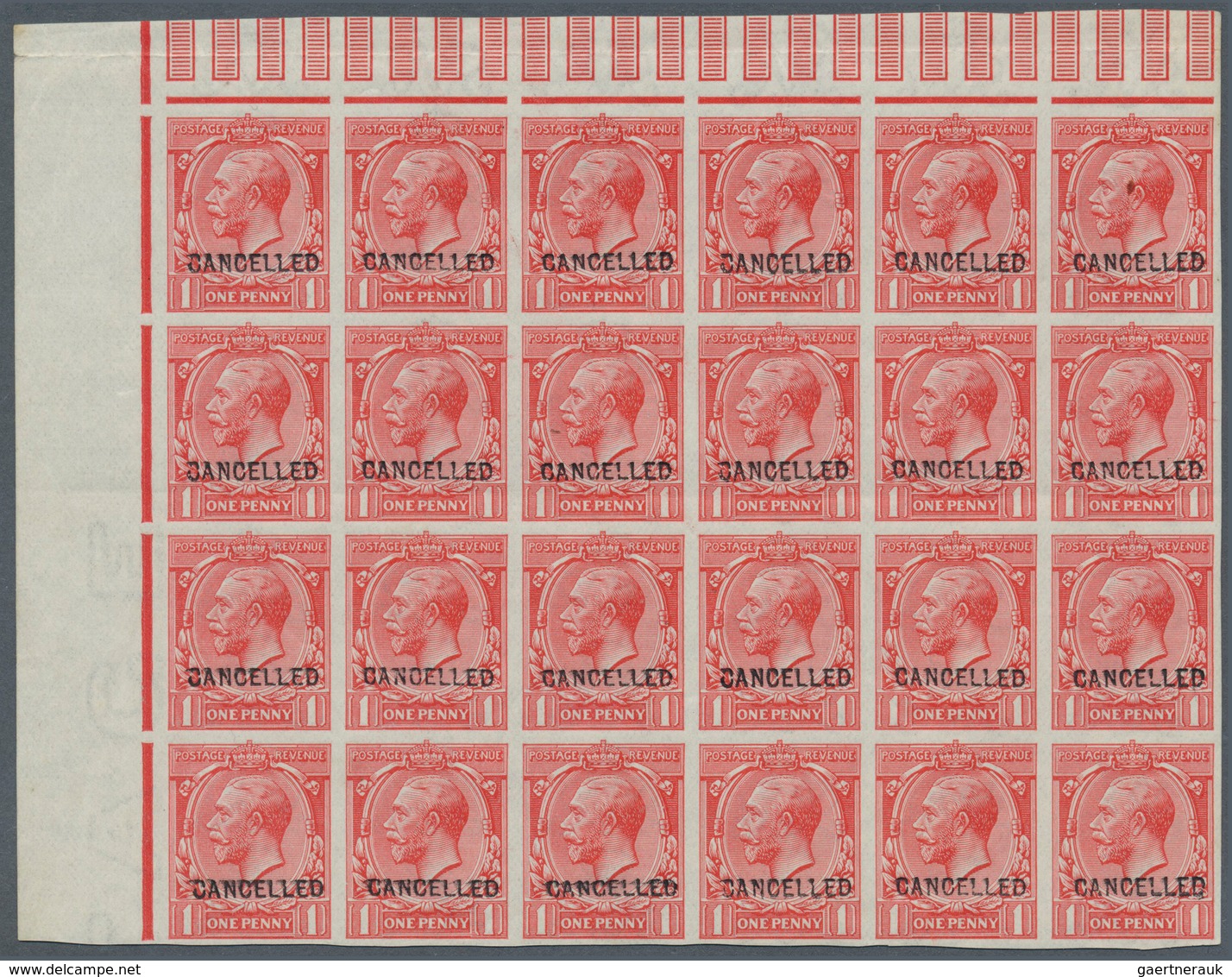 Großbritannien: 1912, 1d. Scarlet, Imperforate Marginal Block Of 24 From The Upper Left Corner Of Th - Other & Unclassified