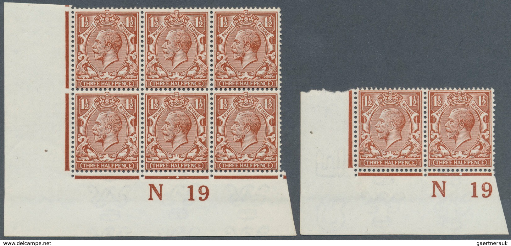 Großbritannien: 1912, 1½d. Red-brown, Marginal Horiz. Pair From The Lower Left Corner Of The Sheet W - Sonstige & Ohne Zuordnung