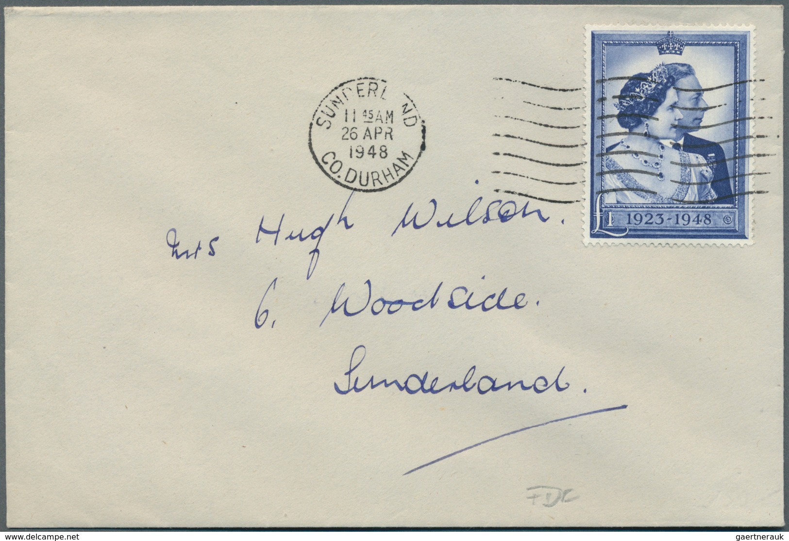 Großbritannien: 1948, Silver-wedding 1 £ On First Day Cover Used Locally "SUNDERLAND 26 APR 1948", M - Other & Unclassified