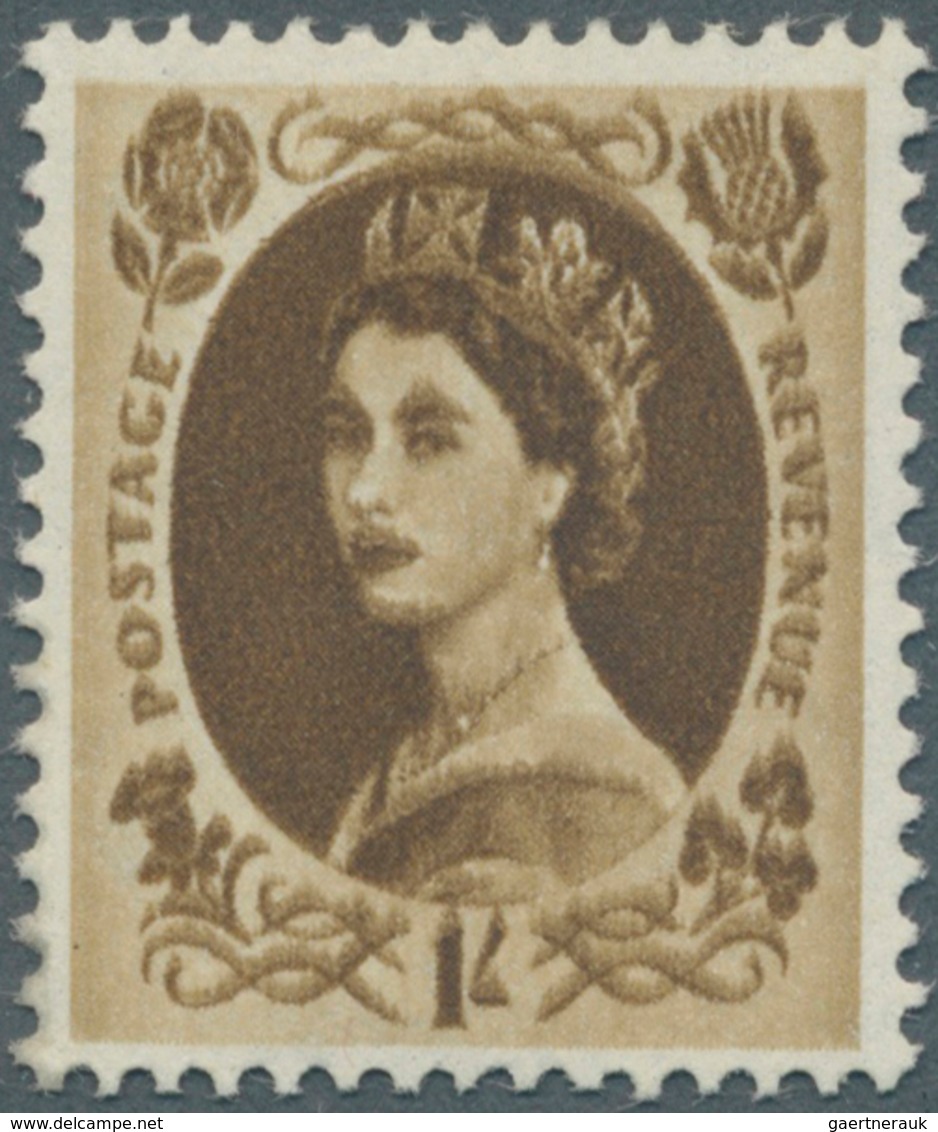 Großbritannien: 1955, 1 Sh. Bistre-brown Showing Clear Double/blurred Impression Of Design, Unmounte - Sonstige & Ohne Zuordnung