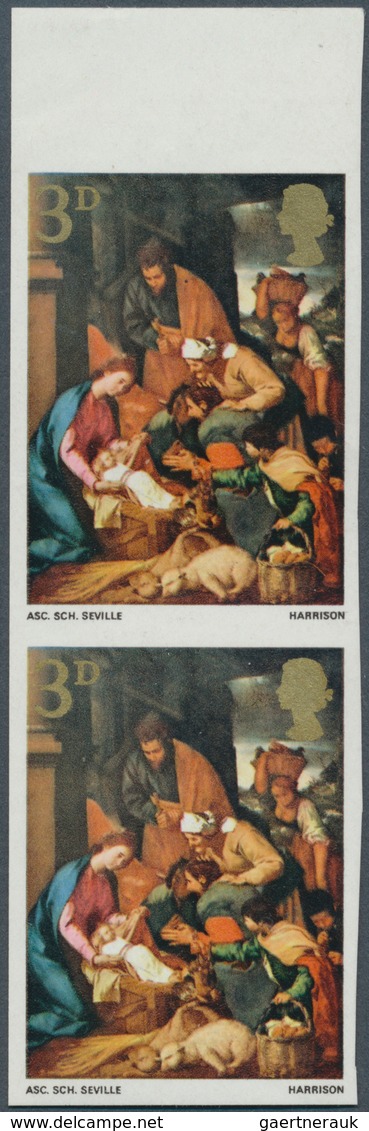 Großbritannien: 1967, 3 D. Christmas (The Adoration Of The Shepherds), Vertical Imperforated Pair Wi - Sonstige & Ohne Zuordnung