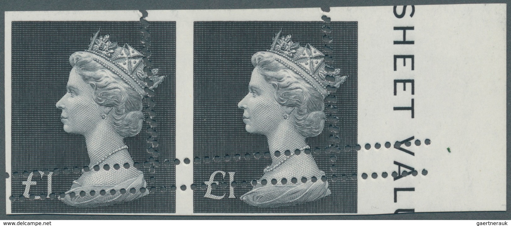 Großbritannien: 1972, £ 1 Bluish Black, Completely Misperforated Horiz. Pair With Right Margin, Appe - Sonstige & Ohne Zuordnung