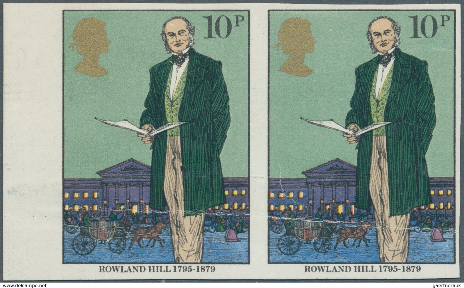 Großbritannien: 1979, 10 P. Sir Rowland Hill, Imperforated Horizontal Pair, Creased, Unmounted Mint. - Sonstige & Ohne Zuordnung