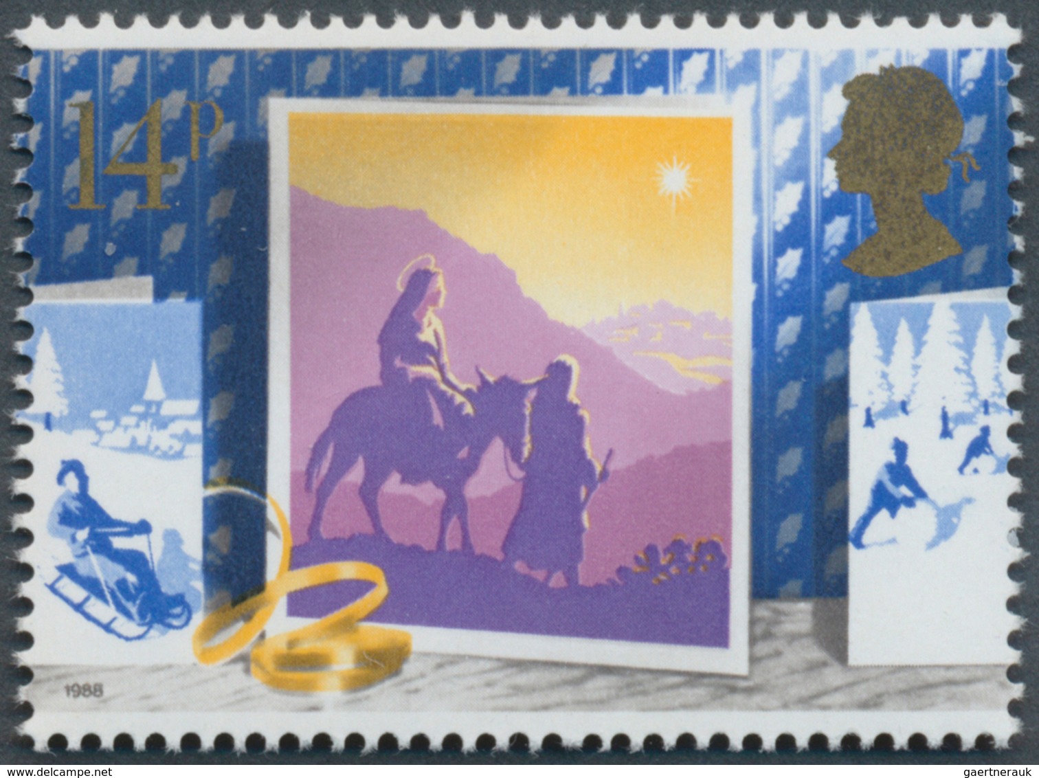 Großbritannien: 1988, 14 P. Christmas (Journey To Bethlehem) With Dry Printing Of Golden Colour (Que - Other & Unclassified