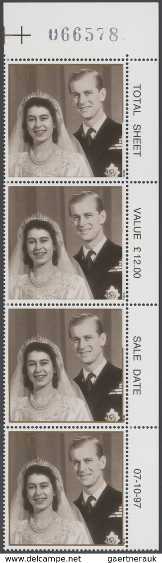Großbritannien: 1997, 20p. Royal Golden Wedding, Vertical Cylinder Block Of Four, The Top Three Stam - Other & Unclassified