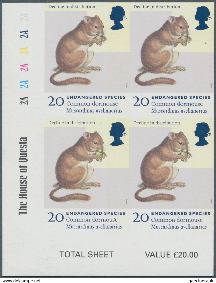 Großbritannien: 1998, 20 P. Endangered Species (Common Dormouse), Imperforated Cylinder Block Of 4 F - Sonstige & Ohne Zuordnung