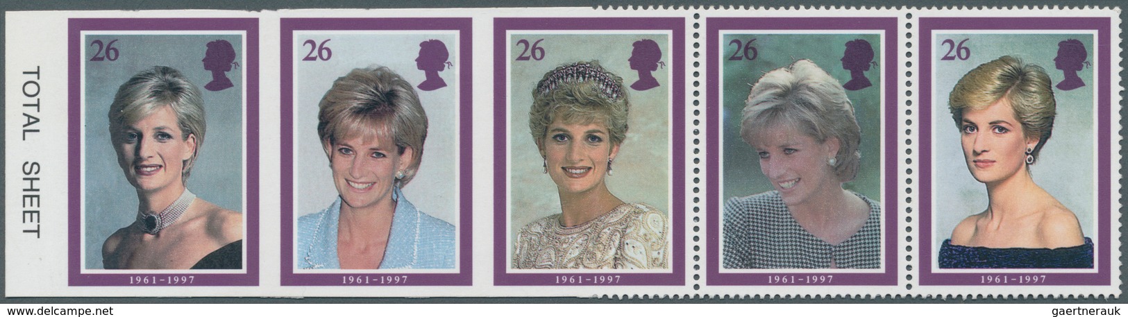 Großbritannien: 1998, Princess Diana, Horizontal Se-tenant Strip Of 5 With Left Margin, Showing Vari - Sonstige & Ohne Zuordnung