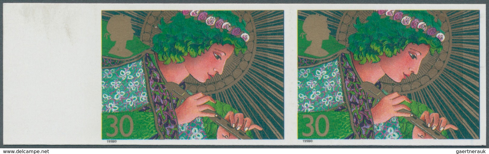 Großbritannien: 1998, 30 P. Christmas (Angel Playing Flute), Imperforated Horizontal Pair With Left - Other & Unclassified