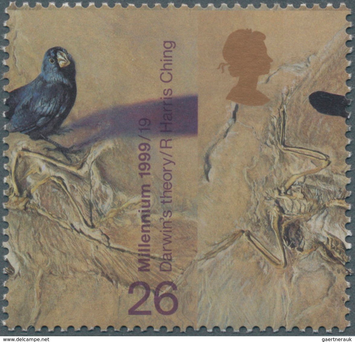 Großbritannien: 1999, 26 P. Galapagos Finch, Misperforated Copy, Therefore "two Stamps In One", Insc - Sonstige & Ohne Zuordnung