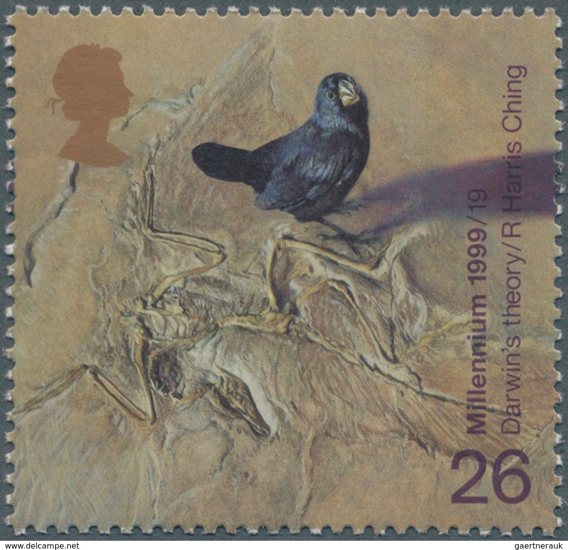 Großbritannien: 1999, 26 P. Galapagos Finch, Misperforated Copy, Therefore "two Stamps In One", Insc - Sonstige & Ohne Zuordnung