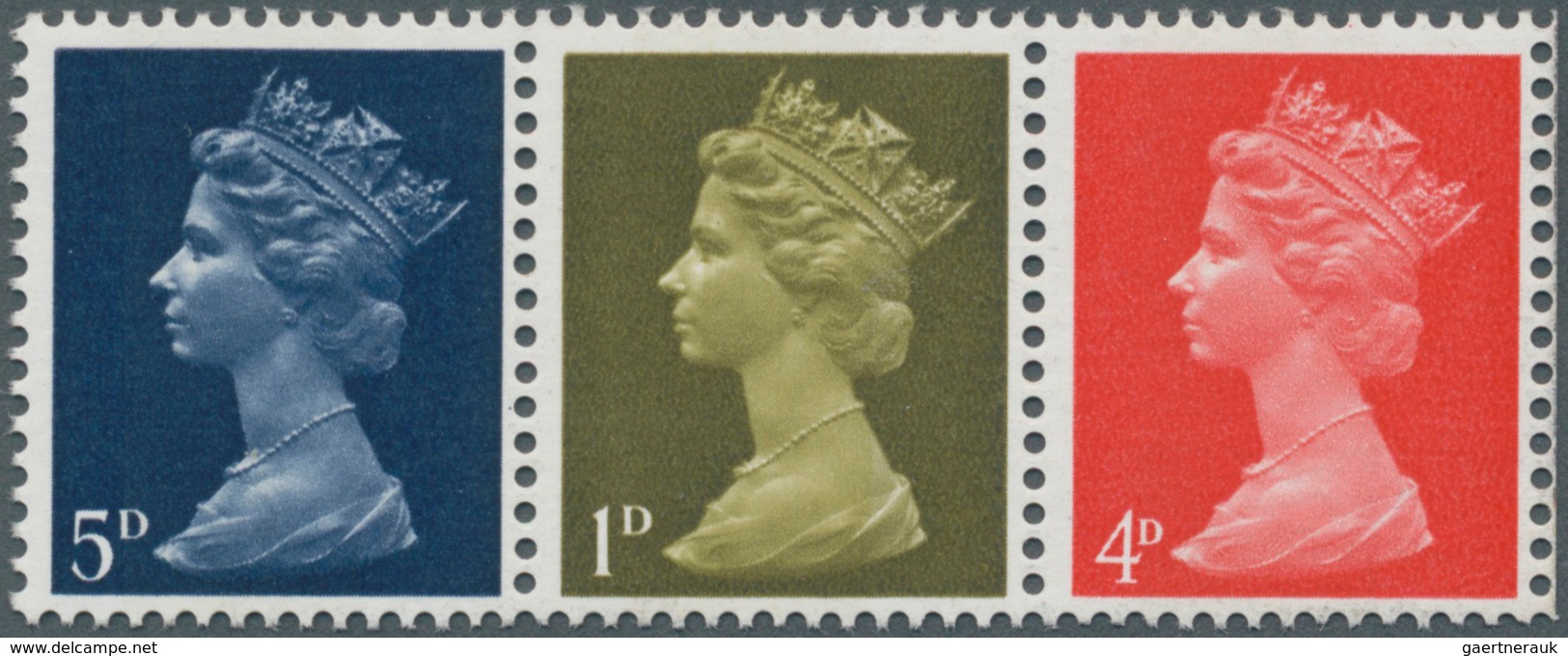 Großbritannien - Machin: 1969, 5 D. Royal Blue, 1 D. Light Olive And 4 D. Bright Vermillon, All Show - Machin-Ausgaben