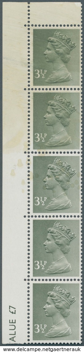 Großbritannien - Machin: 1971, 3 1/2 P. Pale Olive Grey, Vertical Strip Of 5 From The Upper Left Cor - Série 'Machin'
