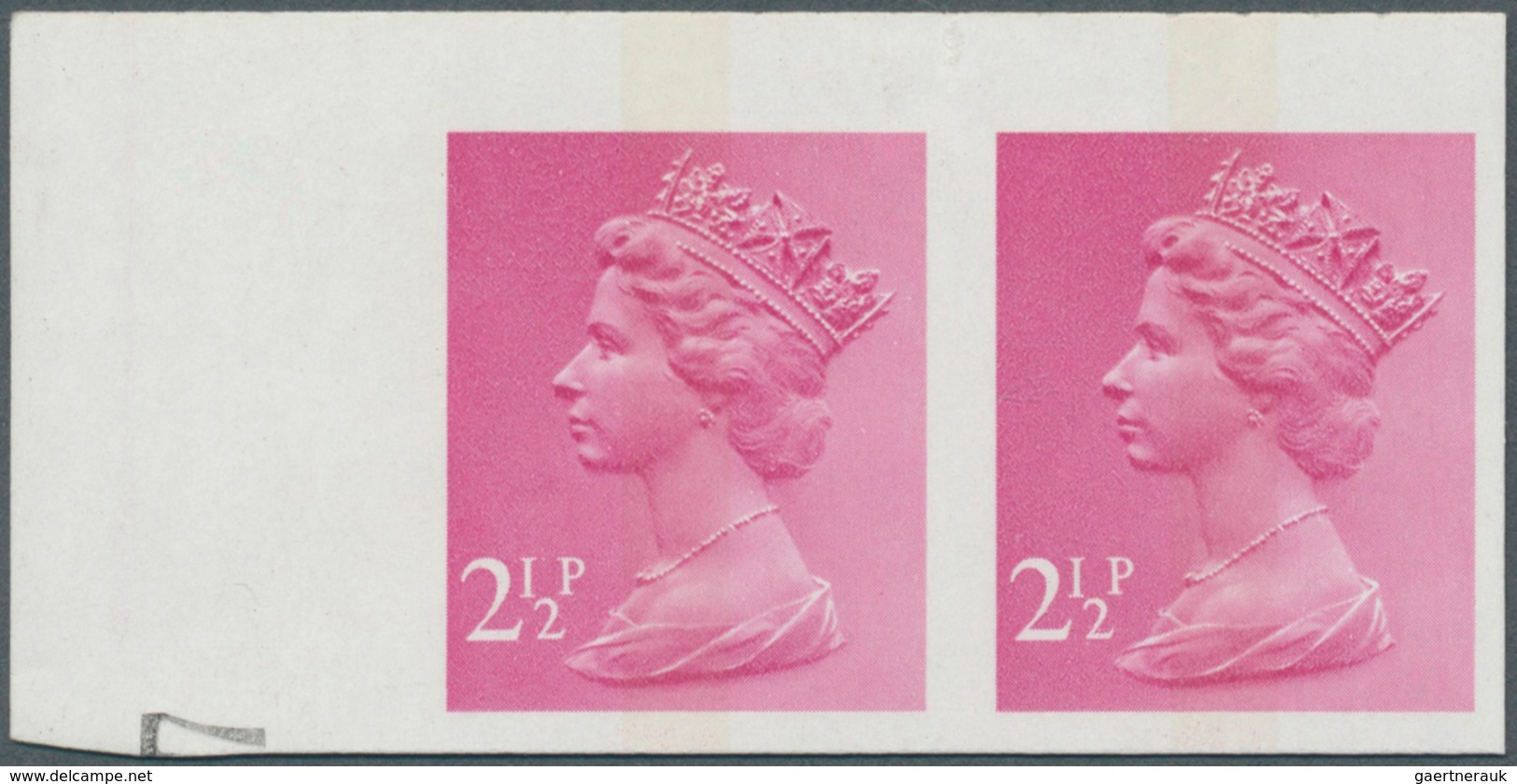 Großbritannien - Machin: 1971, 2 1/2 P. Magenta, Imperforated Horizontal Pair From The Upper Left Co - Machin-Ausgaben