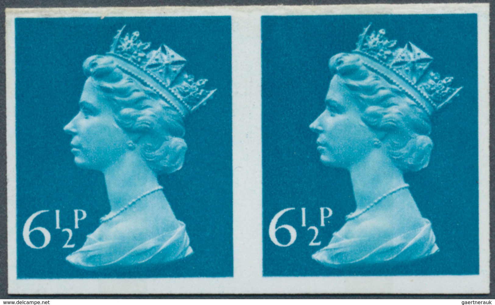 Großbritannien - Machin: 1975, 6½ P. Greenish Blue, Imperforated Horiz. Pair, Unmounted Mint. - Machins